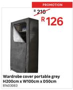 Wardrobe Cover Portable Grey H200cm x W100cm x D50cm