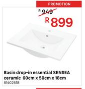 Sensea Ceramic Drop In Essential Basin 60cm x 50cm x 18cm