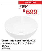 Sensea Ceramic Round Easy Counter Top Basin 33cm x 33cm x 12.5cm