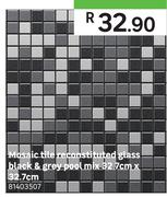 Mosaic Tile Reconstituted Glass Black & Grey Pool Mix-32.7cm x 32.7cm