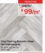 Vinyl Flooring Domestic Sheet Herringbone Grey-Per Sqm