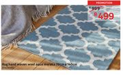 Rug Hand Woven Wool Aqua Moroka-70cm x 140cm