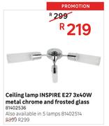 Inspire E27 3 x 40W Metal Chrome & Frosted Glass Ceiling Lamp