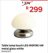 Inspire Metal Glass White 4W Table Lamp Touch Led