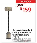 Inspire Canopy E27 1 x 60W Aluminium Composable Pendant