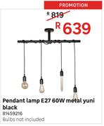 Pendant Lamp E27 60W Metal Yuni Black