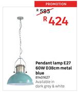 Pendant Lamp E27 60W D38cm Metal Blue
