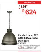 Pendant Lamp E27 60W D35cm Metal Matt Grey