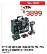 Metabo Sb 18 2 Batteries Li-Ion 2Ah 18V Impact Cordless Drill Set
