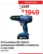 Bosch Professional GSB180LI 2 Batteries Li-Ion 1.5Ah 18V Cordless Drill
