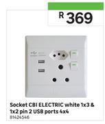 CBI Electric White 1x3 & 1x2 Pin 2 USB Ports 4x4 Socket