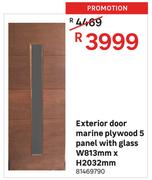 Exterior Door Marine Plywood 5 Panel With Glass-W813mm x H2032mm