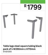 Table Legs Steel Square Tubing Black Pack Of 4-W290mm x H710mm