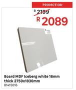 Board MDF Iceberg White 16mm Thick-2750 x 1830mm