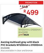 Awning Multiwall Grey With Black PVC Brackets W1200mm x D1000mm
