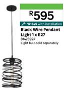 Black Wire Pendant Light 1 x E27 With Installation 81478924