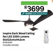 Inspire Dark Wood Ceiling Fan LED 2200 Lumens With Installation Dia 122cm x H42cm 81483463