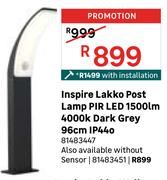 Inspire Lakko Post Lamp PIR LED 1500lm 4000K Dark Grey 96cm IP440 Without Sensor 81483451
