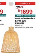 Gon Bamboo Pendant E27 1 x 60W With Installation 81483226