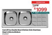 Cam Africa Double Bowl Kitchen Sink Stainless Steel L120cm x W48cm With Installation 81420527