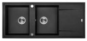 Laveo Barbados Double Bowl Drop In Kitchen Sink Black L116cm x W50cm x D17cm 81483740