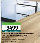 Laminate Kitchen Countertop Boreal Oak L300cm x D65cm x H3.8cm With Installation 81404805