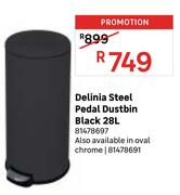 Delinia Steel Pedal Dustbin Black 28L 81478697