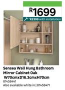 Sensea Wall Hung Bathroom Mirror Cabinet (Oak) W70cm X D16.cm X H70cm With Installation 81458441 