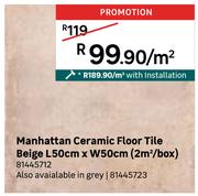 Manhattan Ceramic floor Tile Beige L50cm x W50cm (2 Sqm/Box) With Installation 81445712-Per Sqm