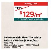 Soho Porcelain Floor Tile White L60cm x W60cm (1.44 Sqm/Box) With Installation 81482782-Per Sqm