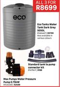 Eco Tanks Water Tank Dark Grey 5050L + Standard Tank To Pump Connector Kit-All For 3