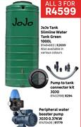 JoJo Tank Slimline Water Tank Green 1000L + JoJo Pump To Tank Connector Kit-All For 3