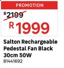 Salton Rechargeable Pedestal Fan Black 30cm 50W 81441692