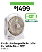 Eurolux Rechargeable Portable Fan White 28cm 24w 81488757