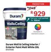 Duram Wall & Ceiling Interior/Exterior Paint Matt White 81417094-20L