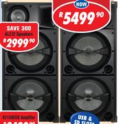 Dixon Dual 12 Inch 800W Max Stereo Speakers Pair AL212