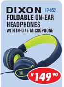 Dixon Foldable On-Ear Headphones With In-Line Microphone IP-952