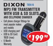 Dixon MP3 FM Transmitter With USB & SD Slots And Cellphone Charger TB54-N