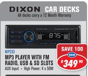 Dixon MP3 Player With FM Radio, USB & SD Slots MP233