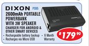 Dixon 2600Mah Portable Powerbank With 3W Speaker Charger For Android & Other Smart Devices PS95