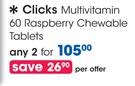 Clicks Multivitamin 60 Raspberry Chewable Tablets-2 Packs