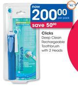 Clicks Deep Clean Rechargeable Toothbrush with 2 Heads-Per Pack