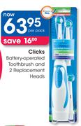 Clicks Battery-Operated Toothbrush and 2 Replacement Heads-Per Pack