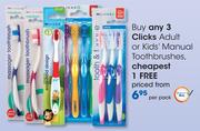 Clicks Adult or Kids' Manual Toothbrushes-Per Pack