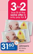Johnson's 80 Baby Wipes-Per Pack