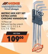 Midas Professional Tool Range 10 Pce Metric Hex Key Set Extra Long Chrome Vanadium HK10M