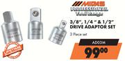 Midas Professional Drive Adaptor Set 3/8",1/4" & 1/2" 3 Piece Set AD03M