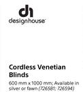 Designhouse Cordless Venetian Blinds 600mm x 1000mm