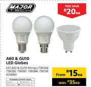 Major Tech A60 & GU10 LED Globes-Each