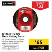 Blacksmith 10 Pack 115mm Metal Cutting Discs-115mm x 1.0mm x 22.23mm